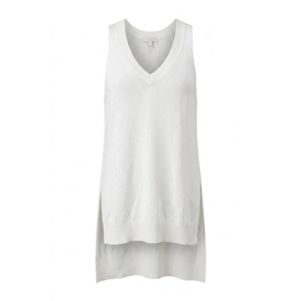 Anthropologie Sweater Tunic Womens S White Sleeveless V Neck Layering Longline